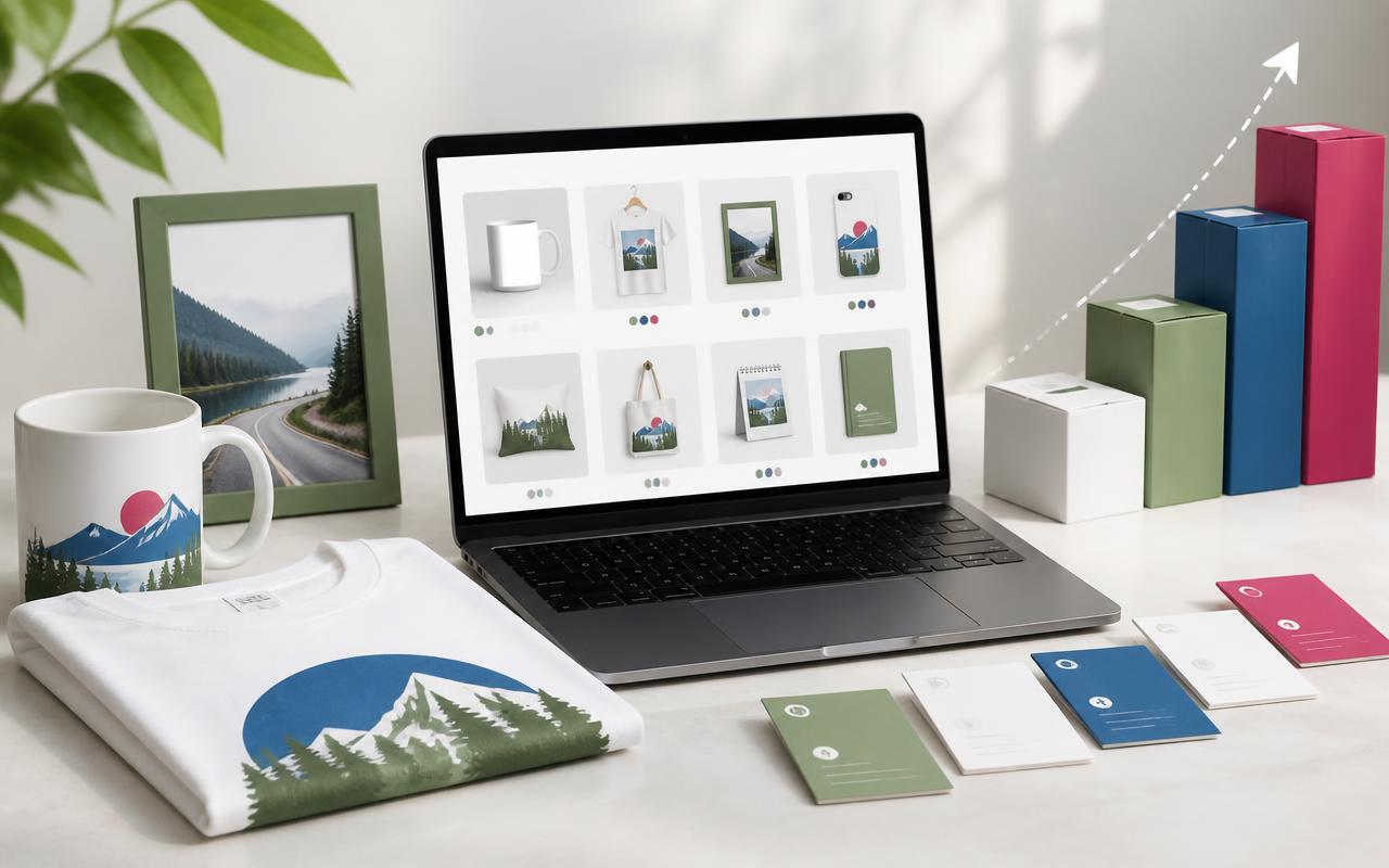 Custom merchandise and online storefront representing the Creations Place project